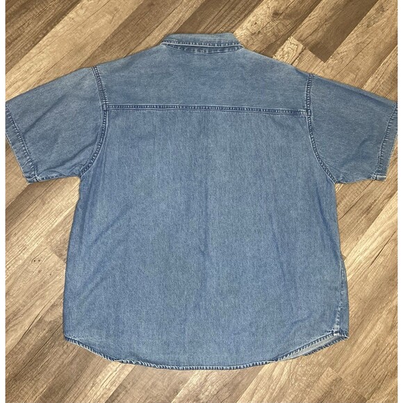 Vintage Women’s L Embroidered American Flag Heart Button Up Jean Denim SS Shirt - Picture 6 of 8